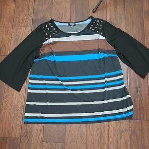 JSP Black, White, Brown & Blue Striped Blouse size 2X